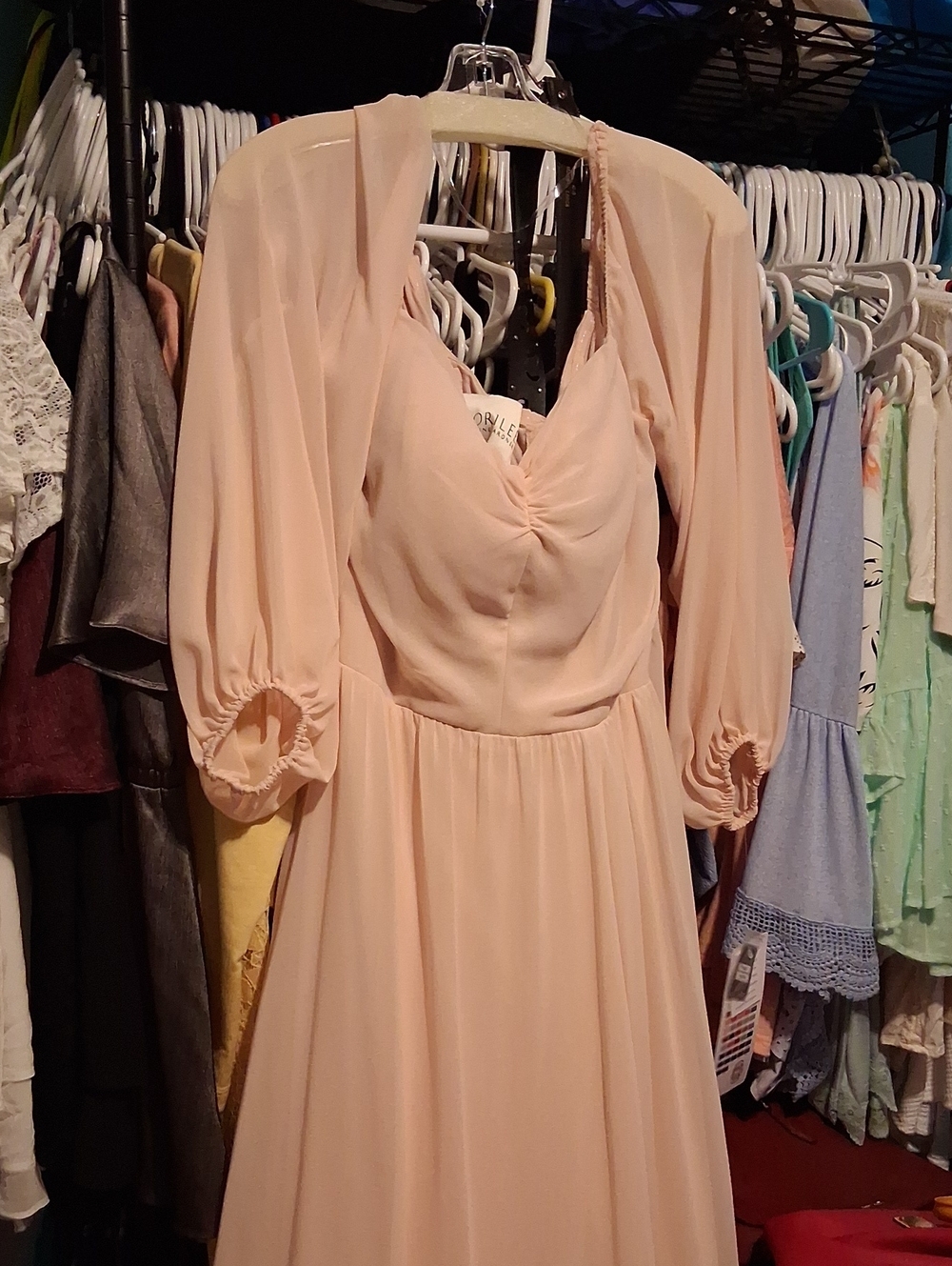 Blush Pink Long-Sleeve Chiffon Maxi Dress